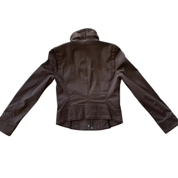 WHBM Chocolate Brown Bomber style Jacket / Coat Copper Snap Buttons & Buckle xxs - Picture 6 of 8